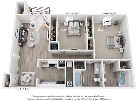 Dogwood Floor Plan - Two bedroom, Two bathroom  at Grande View Apartments in Biloxi, MS